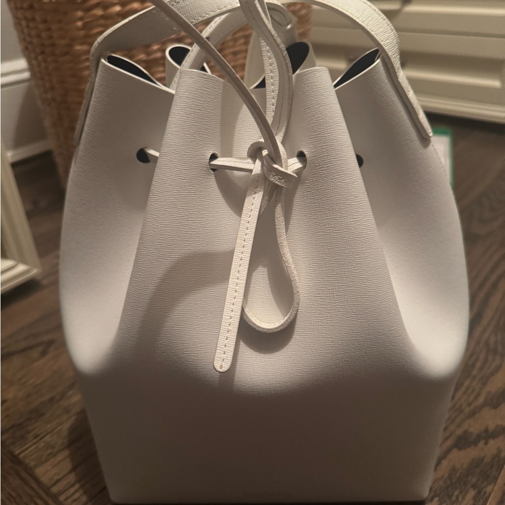 Mansur Gavriel White Crossbody Bag with Drawstring Closure